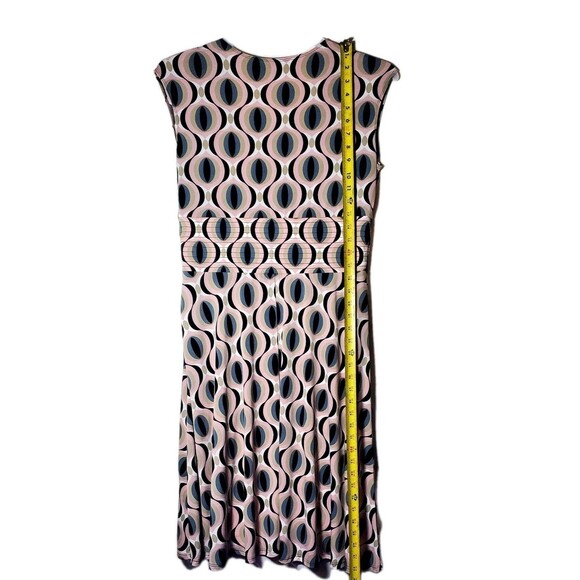 Retro Mod Geometric Print Midi Dress Sleeveless Pleated Waist Medium size 10 - Picture 11 of 12